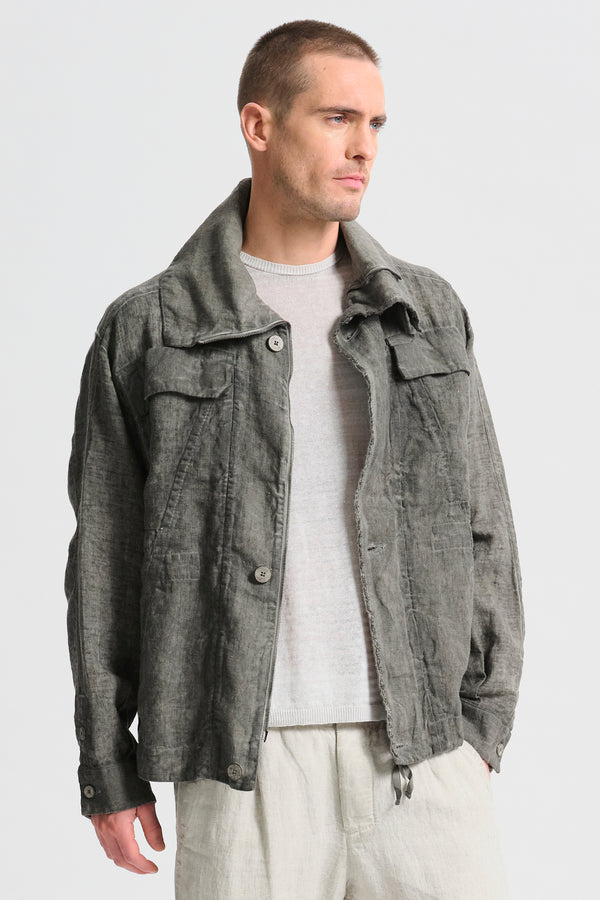 Sahariana oversize in tela pesante di lino tinto a freddo | 1017.CFUTRCH173E.U213