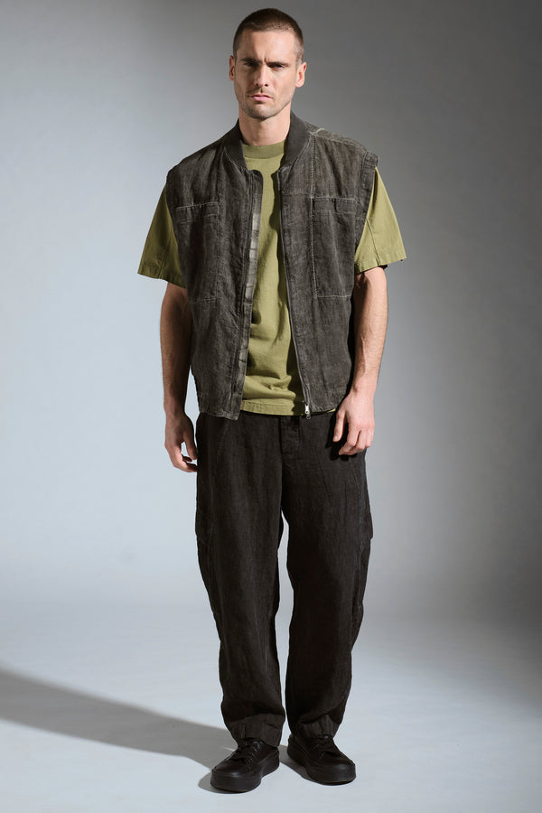 Gilettone oversize zippato in tela pesante di lino con tintura a freddo e con collo in maglia | 1017.CFUTRCH175E.U204