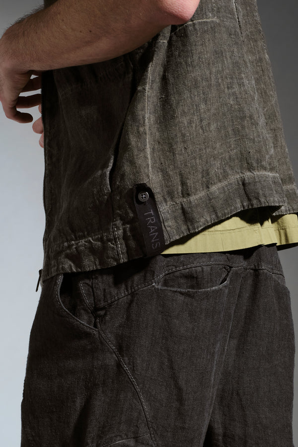 Gilettone oversize zippato in tela pesante di lino con tintura a freddo e con collo in maglia | 1017.CFUTRCH175E.U204