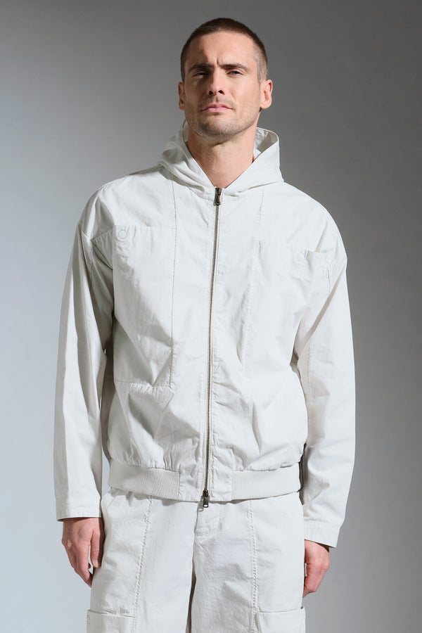 Oversize-Zip-Jacke aus kompakter Baumwoll-Gabardine mit gefütterter Kapuze | 1017.CFUTRCI185.U01