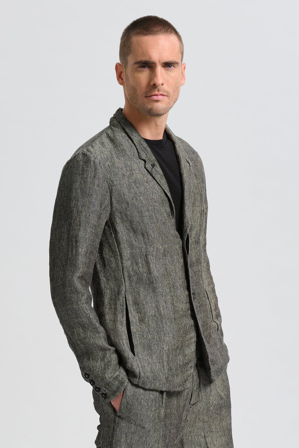 Regular fit jacket in two-tone fil à fil linen fabric | 1017.CFUTRCK201.U302