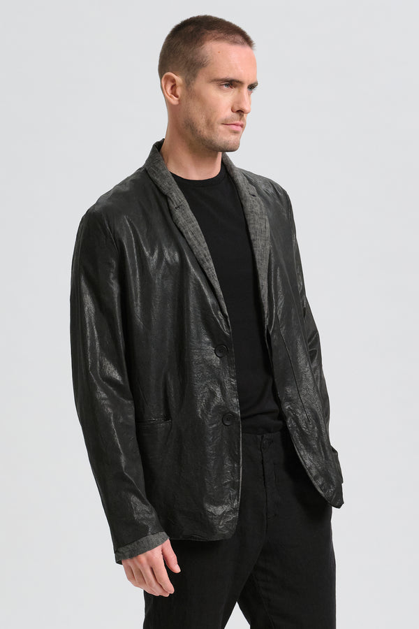 Giacca in pelle di agnello. corpo e polsi foderati in lino tinto freddo e maniche in viscosa | 1017.CFUTRCP250.U10