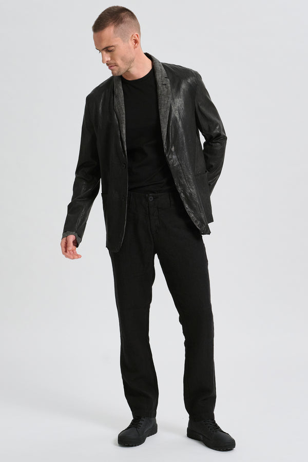 Giacca in pelle di agnello. corpo e polsi foderati in lino tinto freddo e maniche in viscosa | 1017.CFUTRCP250.U10