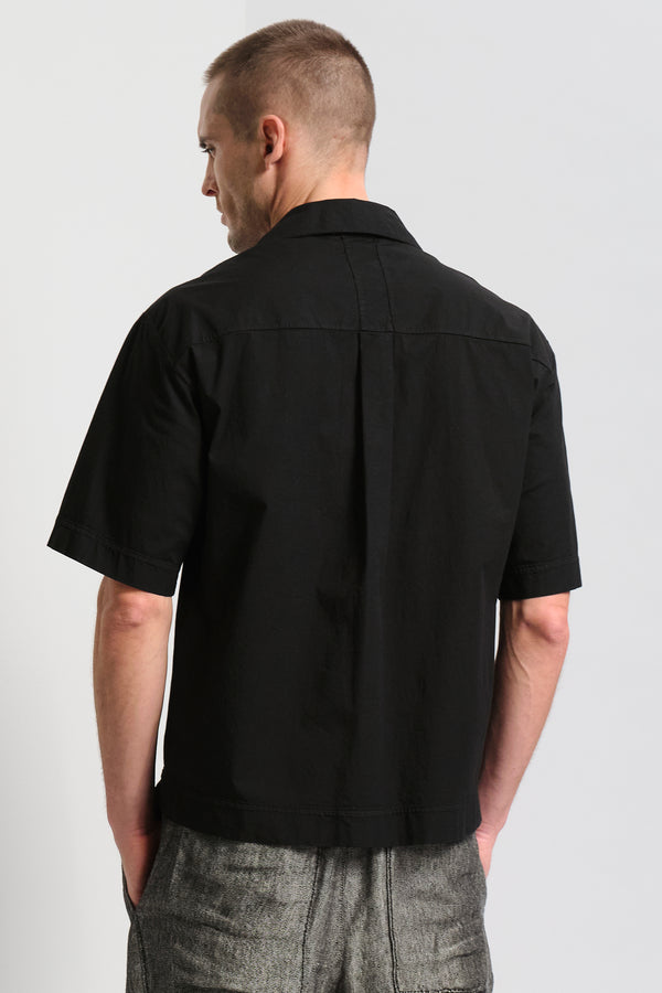 Camicia bowling manica corta loose fit in popeline stretch con cuciture in punto pettine | 1017.CFUTRCU301.U10