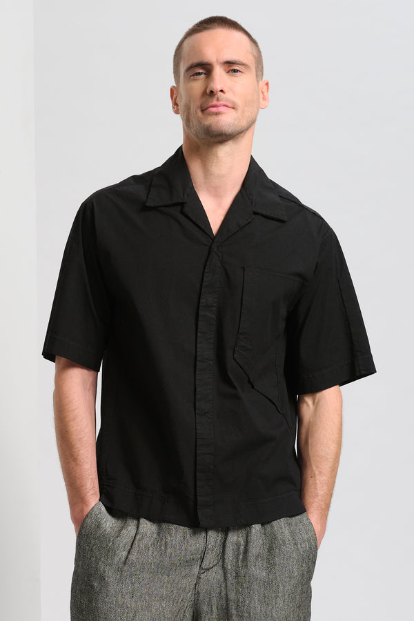 Camicia bowling manica corta loose fit in popeline stretch con cuciture in punto pettine | 1017.CFUTRCU301.U10