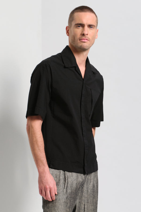 Camicia bowling manica corta loose fit in popeline stretch con cuciture in punto pettine | 1017.CFUTRCU301.U10