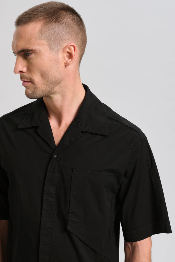 Camicia bowling manica corta loose fit in popeline stretch con cuciture in punto pettine | 1017.CFUTRCU301.U10