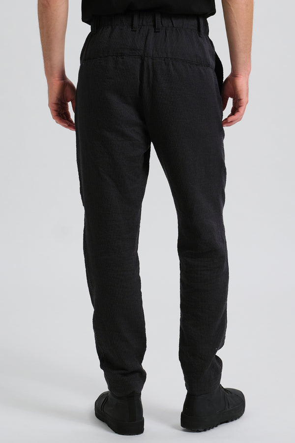 Pantalon chino coupe droite en coton et lin léger rayé avec taille élastique | 1017.CFUTRCW321.U12