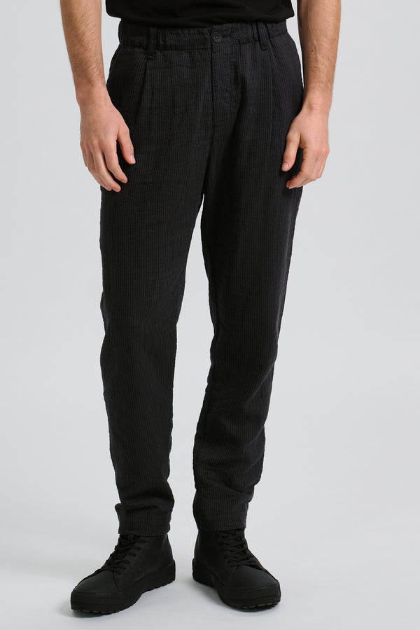 Pantalon chino coupe droite en coton et lin léger rayé avec taille élastique | 1017.CFUTRCW321.U12