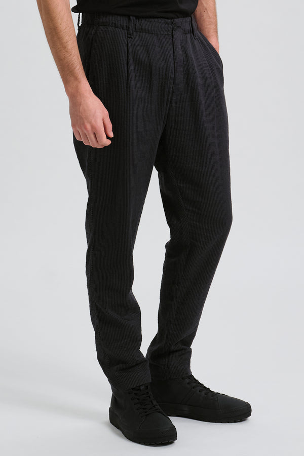 Pantalon chino coupe droite en coton et lin léger rayé avec taille élastique | 1017.CFUTRCW321.U12