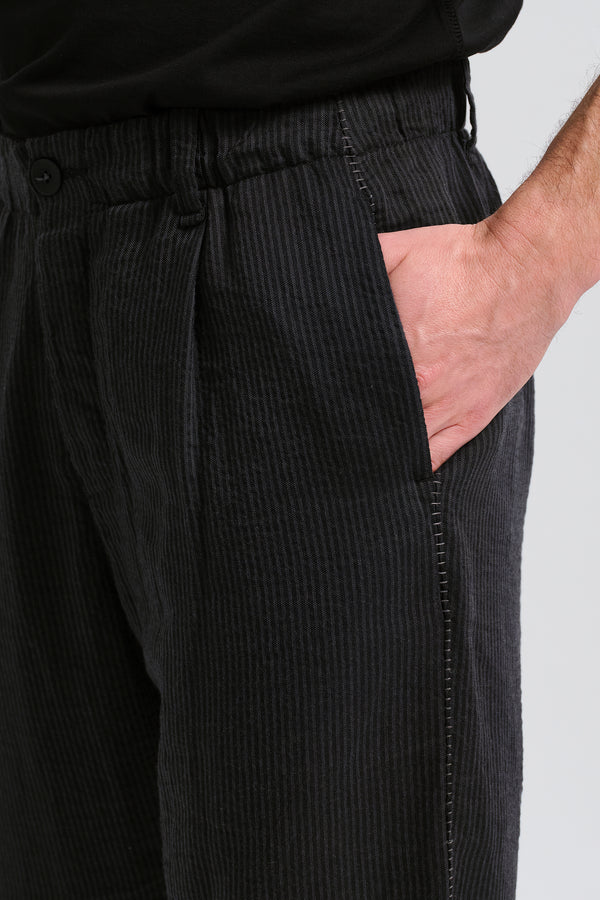 Pantalon chino coupe droite en coton et lin léger rayé avec taille élastique | 1017.CFUTRCW321.U12