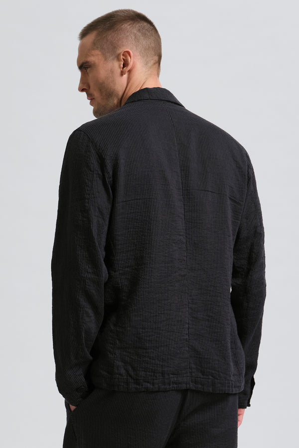 Regular fit jacket in light striped cotton and linen with comb stitching | 1017.CFUTRCW322.U12