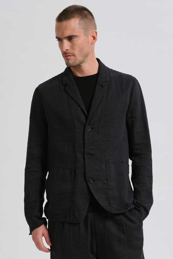 Regular fit jacket in light striped cotton and linen with comb stitching | 1017.CFUTRCW322.U12