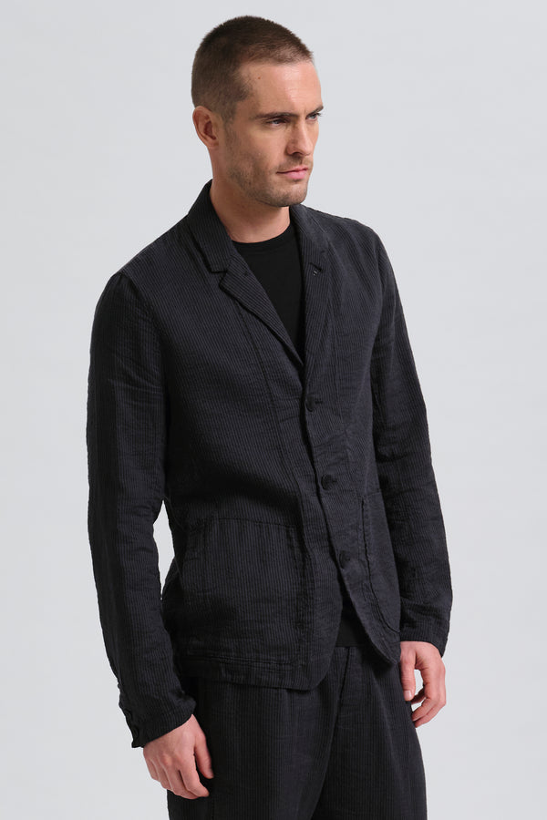 Regular fit jacket in light striped cotton and linen with comb stitching | 1017.CFUTRCW322.U12