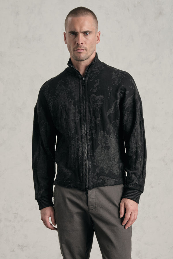 Oversized jacket with double-slider zip in jacquard knit wool and viscose | 1019.CFUTRE21561.U310