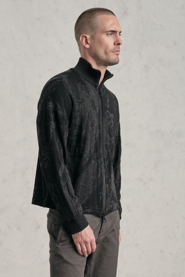 Oversized jacket with double-slider zip in jacquard knit wool and viscose | 1019.CFUTRE21561.U310