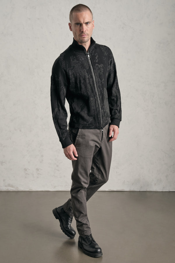 Oversized jacket with double-slider zip in jacquard knit wool and viscose | 1019.CFUTRE21561.U310