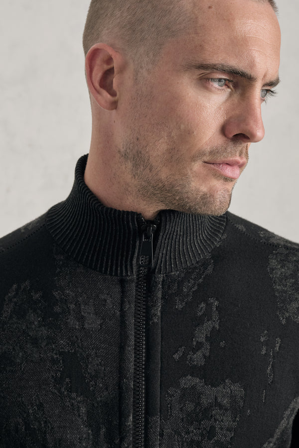 Oversized jacket with double-slider zip in jacquard knit wool and viscose | 1019.CFUTRE21561.U310