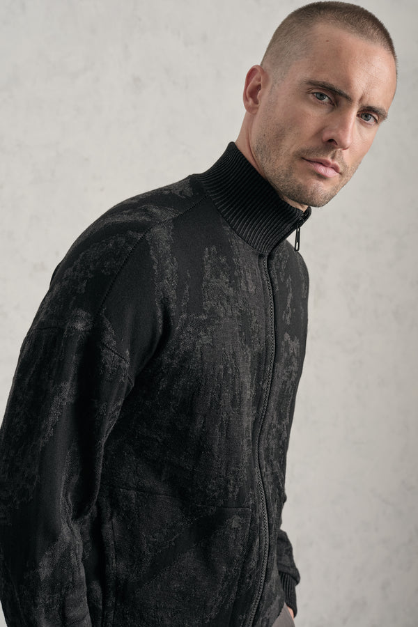 Oversized jacket with double-slider zip in jacquard knit wool and viscose | 1019.CFUTRE21561.U310