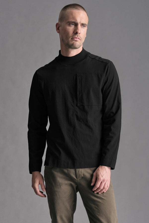 T-shirt in jersey di cotone con collo in maglia e taschino a toppa con applicazione cording | 1019.CFUTRE4391.U10