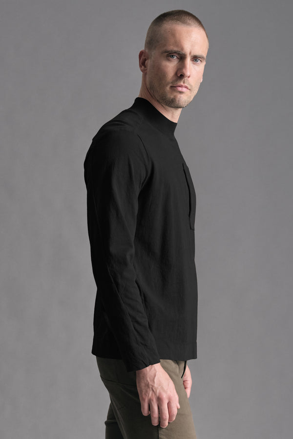 T-shirt in jersey di cotone con collo in maglia e taschino a toppa con applicazione cording | 1019.CFUTRE4391.U10