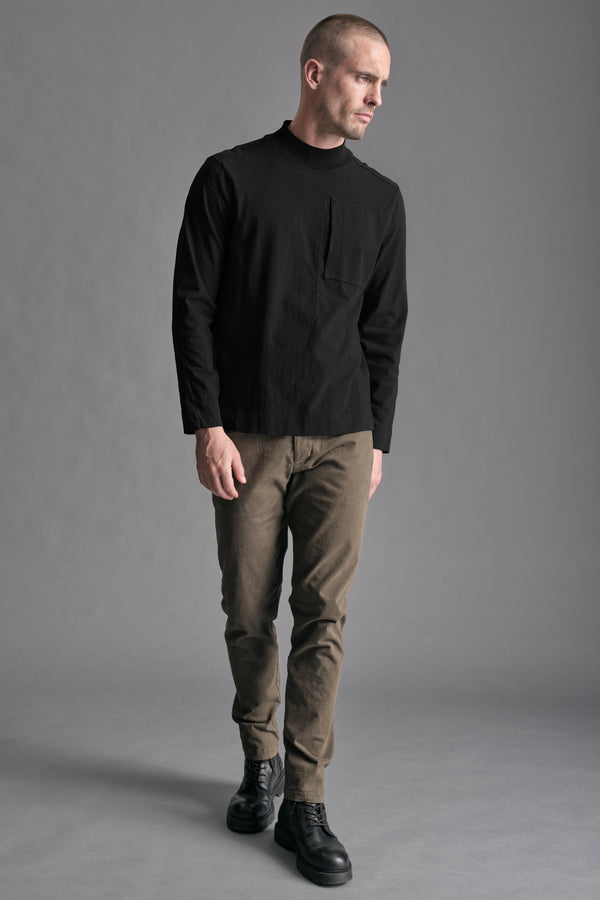 T-shirt in jersey di cotone con collo in maglia e taschino a toppa con applicazione cording | 1019.CFUTRE4391.U10