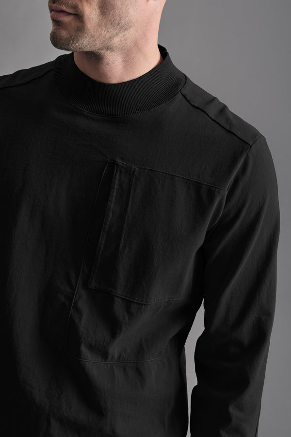 T-shirt in jersey di cotone con collo in maglia e taschino a toppa con applicazione cording | 1019.CFUTRE4391.U10