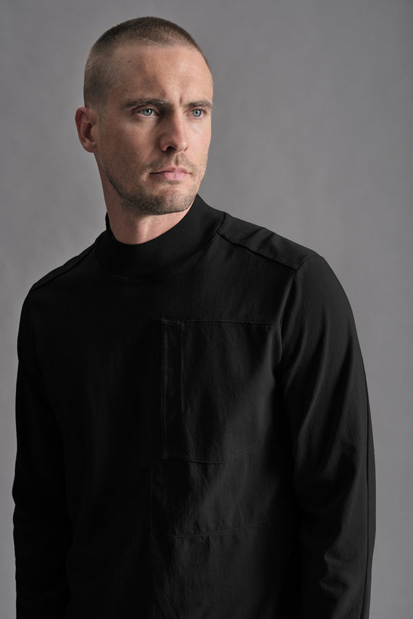 T-shirt in jersey di cotone con collo in maglia e taschino a toppa con applicazione cording | 1019.CFUTRE4391.U10