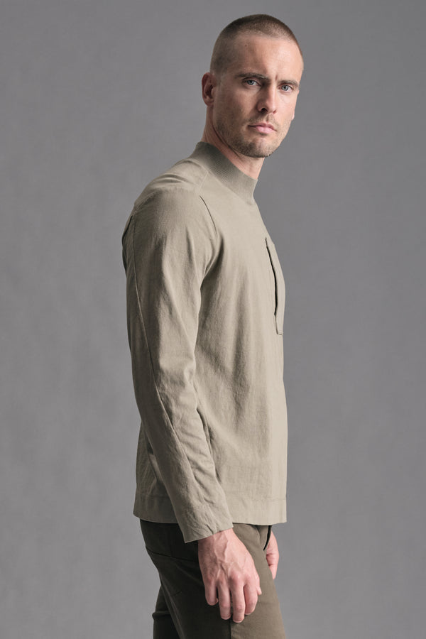 Cotton jersey T-shirt with half-knit collar and patch pocket with CORDING application | 1019.CFUTRE4391.U13
