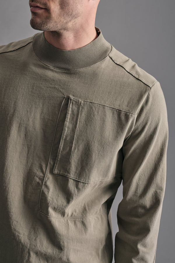 Cotton jersey T-shirt with half-knit collar and patch pocket with CORDING application | 1019.CFUTRE4391.U13
