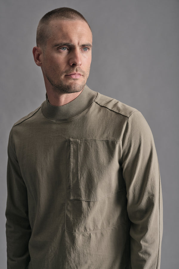 Cotton jersey T-shirt with half-knit collar and patch pocket with CORDING application | 1019.CFUTRE4391.U13