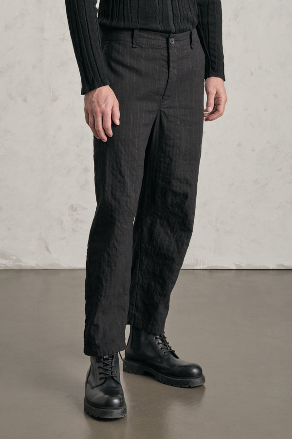 Pantalon tobi loose en tissu rayé et chiné de coton mélangé avec détails faits main | 1019.CFUTREI181.U310