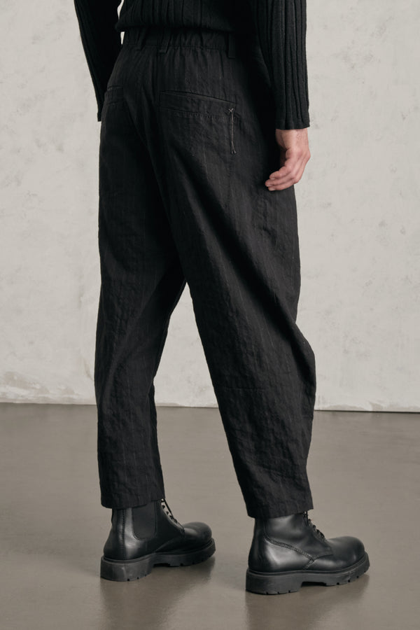 Pantalon tobi loose en tissu rayé et chiné de coton mélangé avec détails faits main | 1019.CFUTREI181.U310