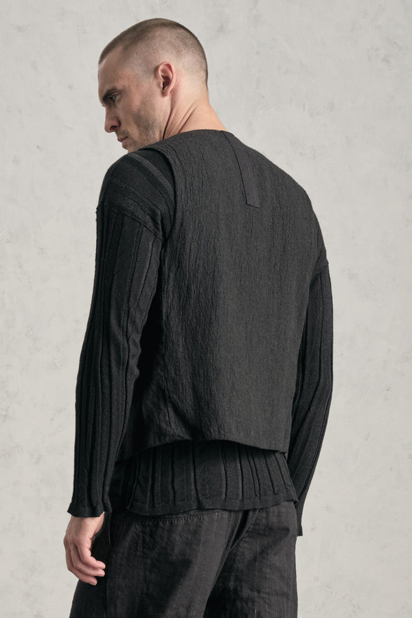 Gilet regular-fit in gessato di misto cotone impreziosita da ricami a mano | 1019.CFUTREI183.U310