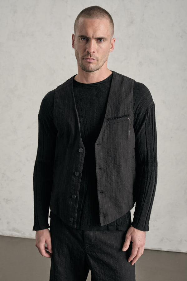 Gilet regular-fit in gessato di misto cotone impreziosita da ricami a mano | 1019.CFUTREI183.U310