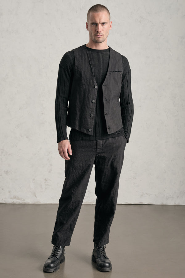 Gilet regular-fit in gessato di misto cotone impreziosita da ricami a mano | 1019.CFUTREI183.U310