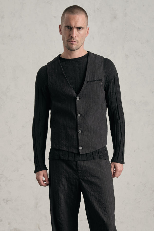 Gilet regular-fit in gessato di misto cotone impreziosita da ricami a mano | 1019.CFUTREI183.U310