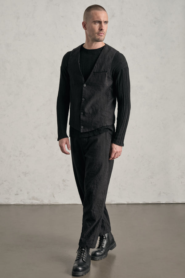 Gilet regular-fit in gessato di misto cotone impreziosita da ricami a mano | 1019.CFUTREI183.U310