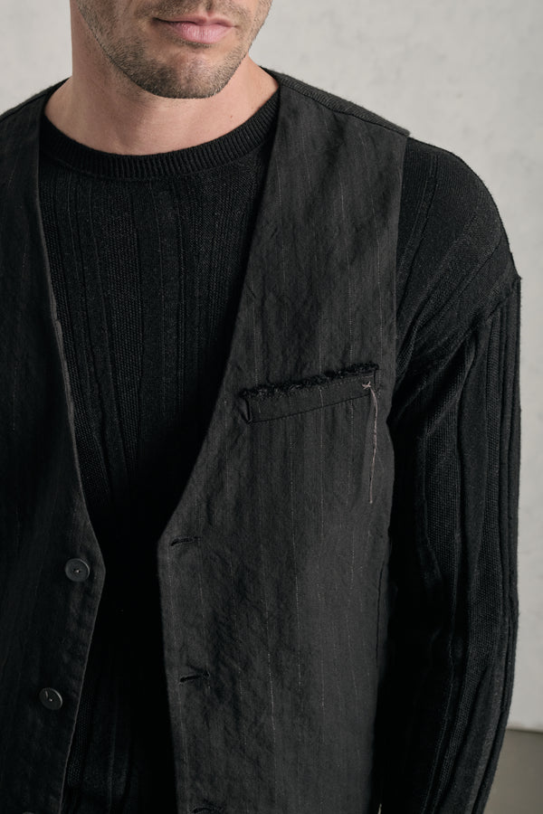 Gilet regular-fit in gessato di misto cotone impreziosita da ricami a mano | 1019.CFUTREI183.U310