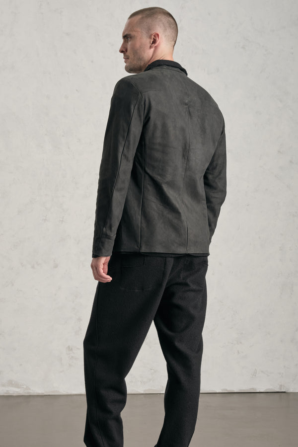 Waxed leather regular-fit jacket with boiled wool inserts | 1019.CFUTREQ260.U10