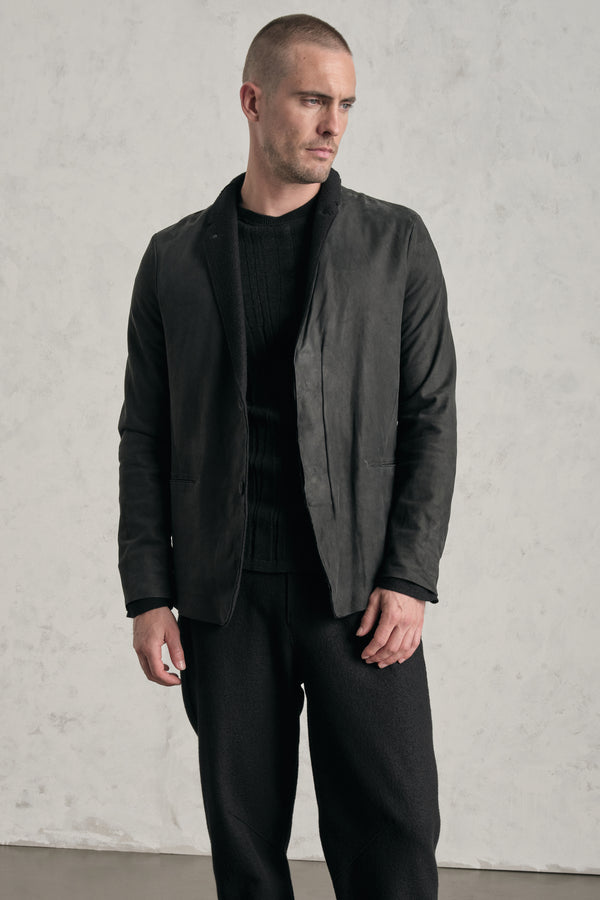 Waxed leather regular-fit jacket with boiled wool inserts | 1019.CFUTREQ260.U10