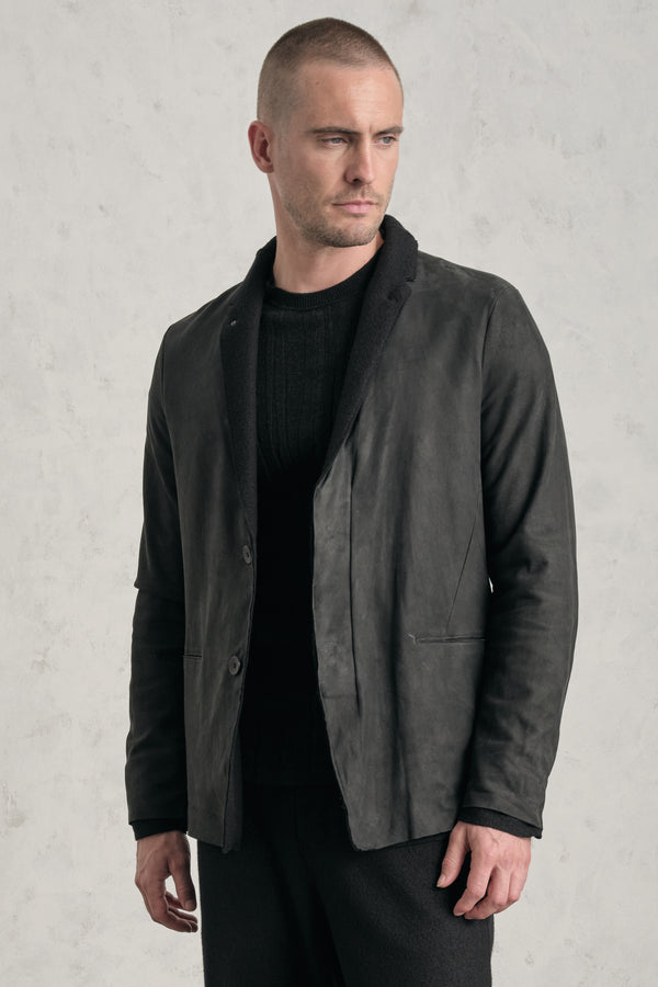 Waxed leather regular-fit jacket with boiled wool inserts | 1019.CFUTREQ260.U10