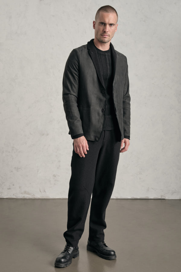 Waxed leather regular-fit jacket with boiled wool inserts | 1019.CFUTREQ260.U10