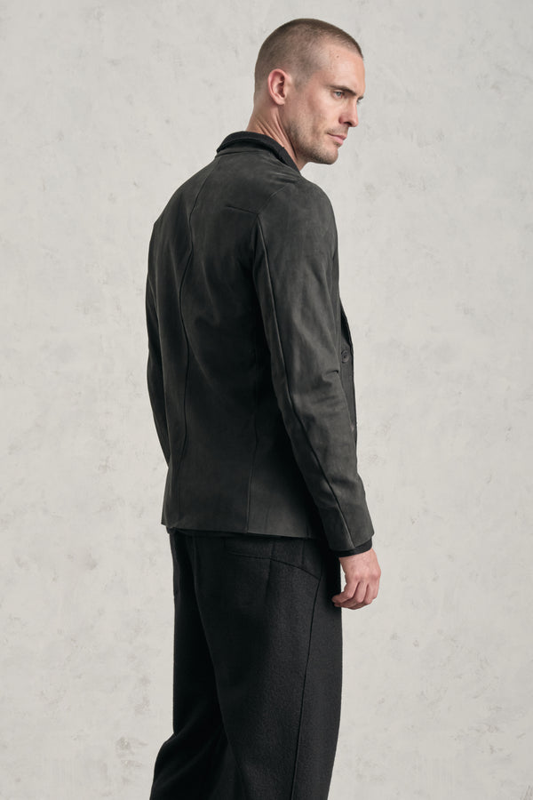 Waxed leather regular-fit jacket with boiled wool inserts | 1019.CFUTREQ260.U10