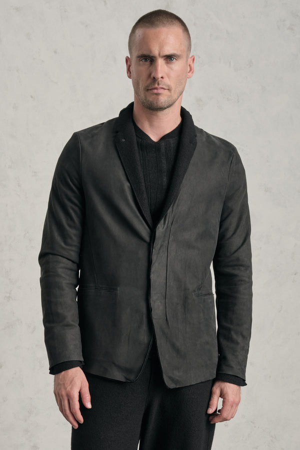 Waxed leather regular-fit jacket with boiled wool inserts | 1019.CFUTREQ260.U10