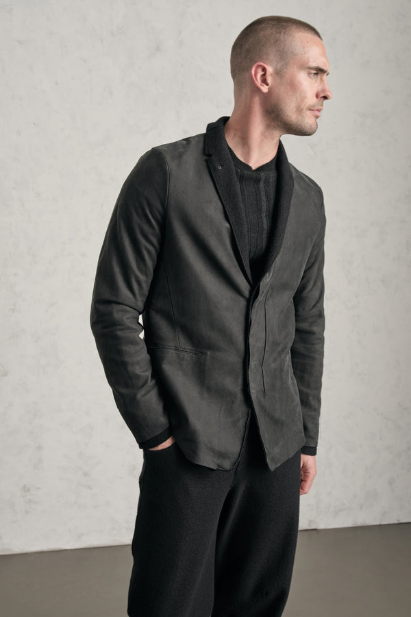 Waxed leather regular-fit jacket with boiled wool inserts | 1019.CFUTREQ260.U10