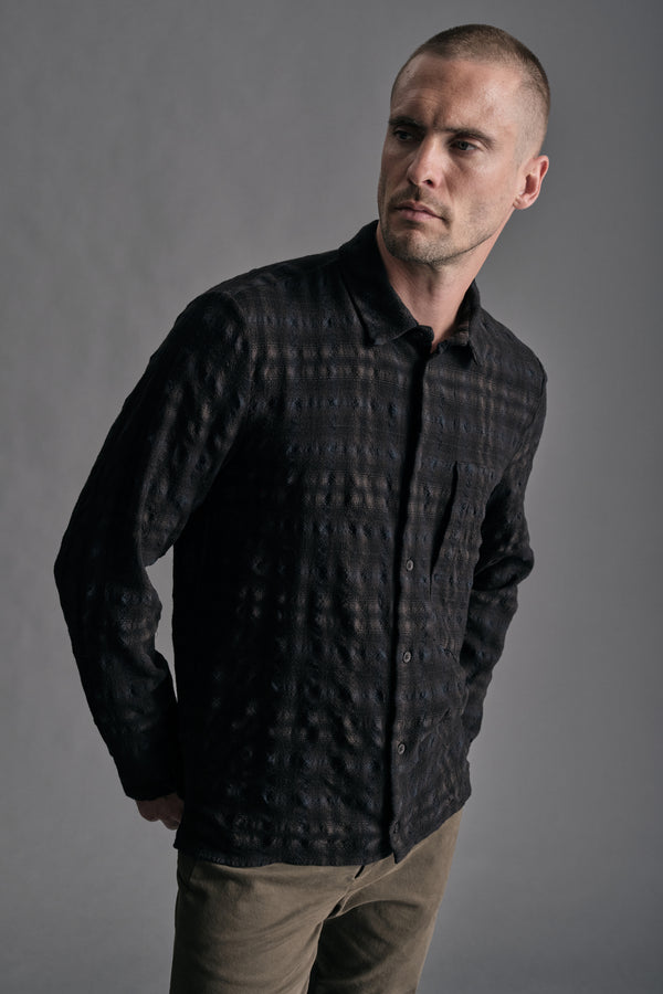 Loose-fit shirt in virgin wool embossed madras | 1019.CFUTREW320.U312