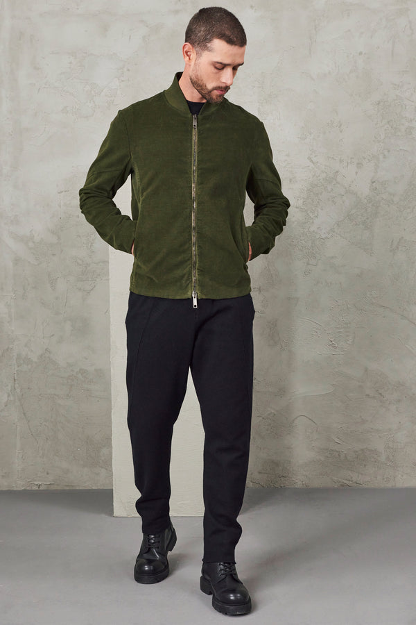 Cotton velours slim fit zipped jacket. knit on the back | 1010.CFUTRVC121.U04