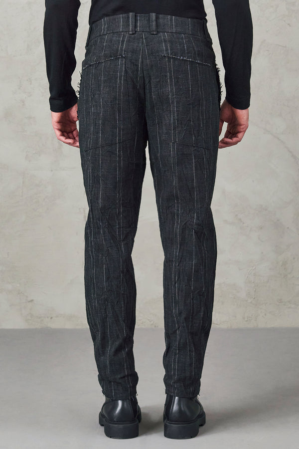 Pinstripe cotton and wool loose-fit pant .raw cut leg bottom | 1010.CFUTRVN230.U312
