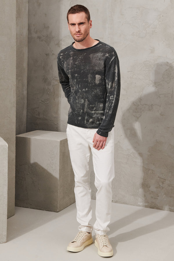 Cotton and linen regular fit long-sleeved knit with sponged effect | 1011.CFUTRW12470R.U312